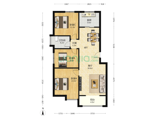上林馨苑 3室1厅1卫 106平方