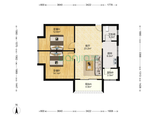聚丰江山汇 2室1厅1卫 76平方