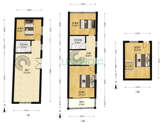 偏门直街 4室1厅2卫 83平方