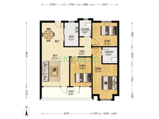 海尔翡翠云城云著 3室1厅2卫 116平方