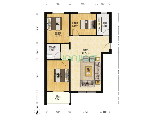 惠友荷園 3室1厅1卫 104平方