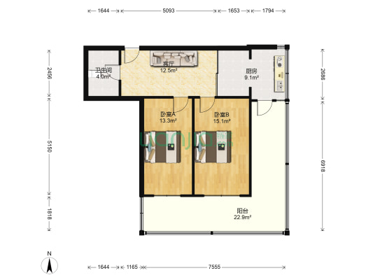 鸿城国际花园 2室1厅1卫 64平方