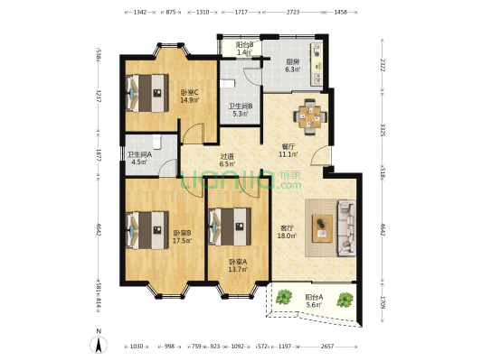 富顺阁 3室2厅2卫 131平方