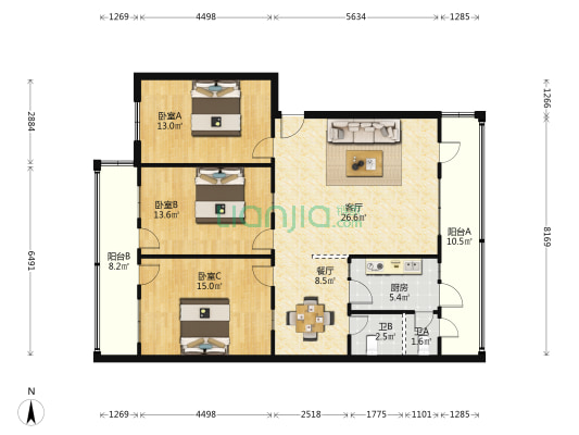 海南省发改厅经贸宿舍 3室2厅2卫 96平方