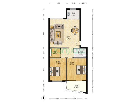 康强路65号 3室1厅1卫 102平方