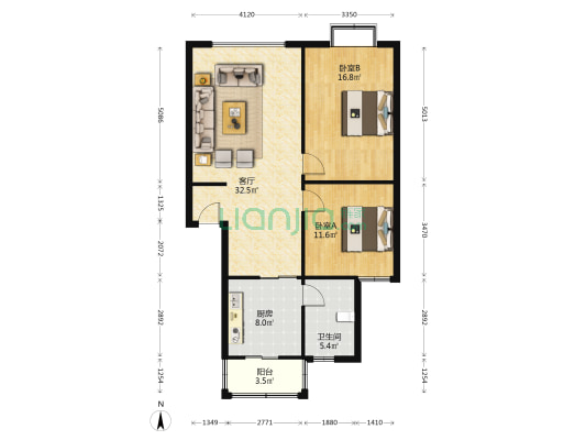 鑫宜苑 2室1厅1卫 91平方