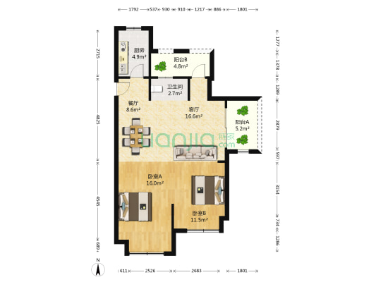 盈都君悦 2室2厅1卫 89平方