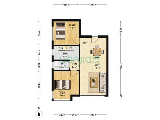 坪苑花园 2室1厅1卫 61平方