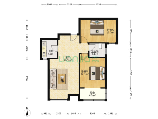 帝华鸿府西区 2室1厅1卫 94平方