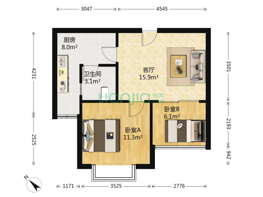 四联悦苑 2室1厅1卫 52平方