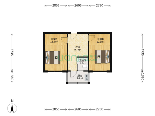 宝石小区 2室0厅1卫 55平方
