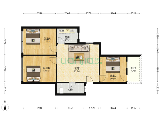 信阳路6号 3室1厅1卫 88平方