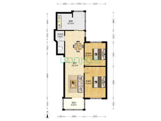 上升街55号 2室1厅1卫 79平方