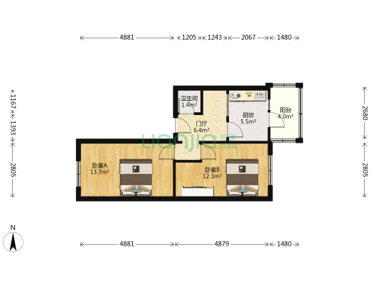 建国南二道街 2室0厅1卫 57平方