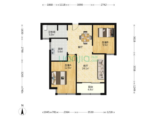 美丽馆驿 2室1厅1卫 82平方