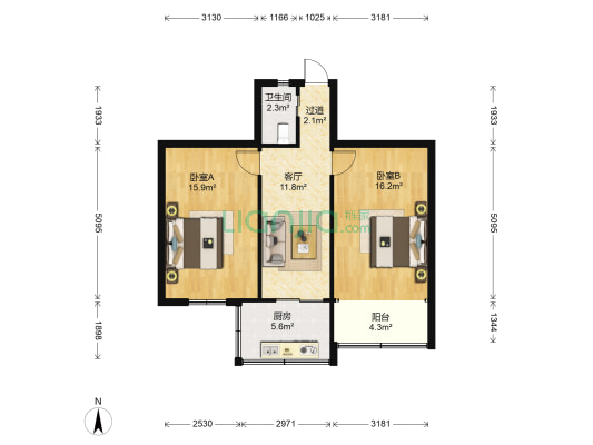 西仪一零三小区 2室1厅1卫 67平方
