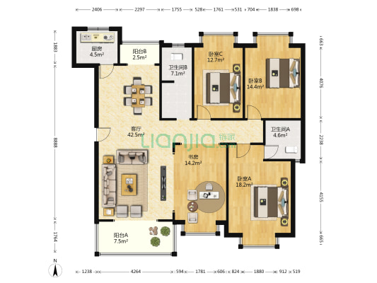 水印华府 4室1厅2卫 146平方
