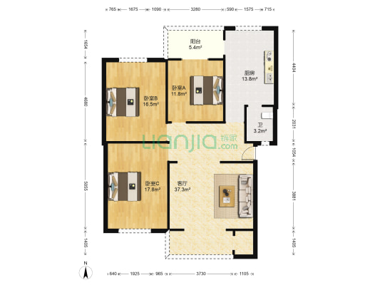 柳春路2号院 3室1厅1卫 113平方