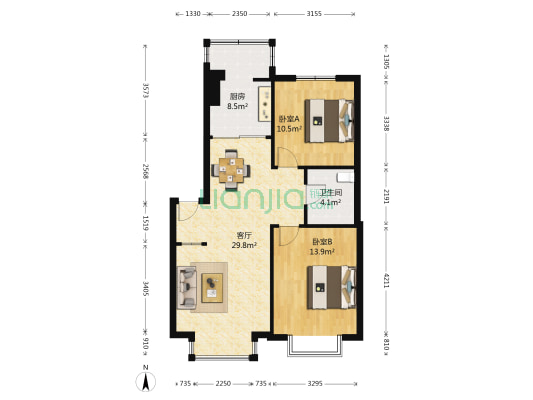 江南春城C区 2室1厅1卫 90平方