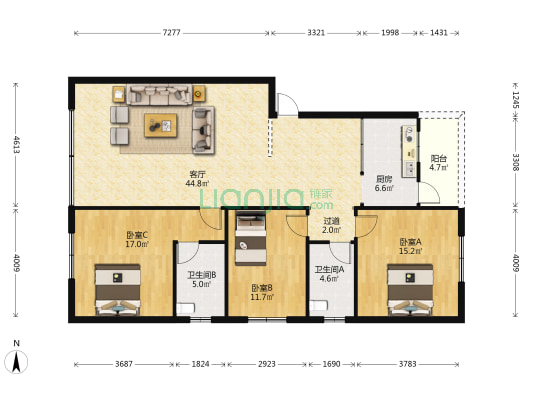兴隆街15号 3室1厅2卫 136平方