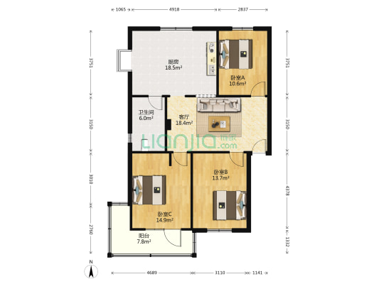 湖北省食品药品监督管理局宿舍 3室1厅1卫 103平方
