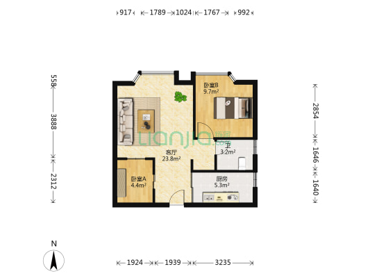 南国佳园 2室1厅1卫 66平方
