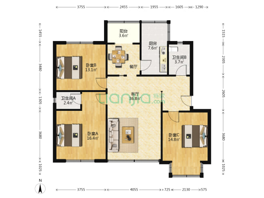 原野庄园 3室1厅2卫 117平方