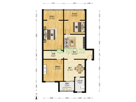 洗面桥街9号 2室2厅1卫 107平方
