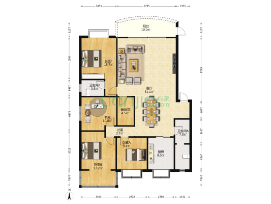 安庆路408号 4室1厅2卫 156平方