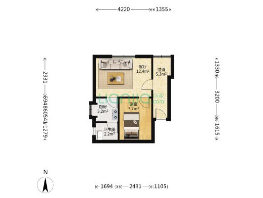 沙坝巷 1室1厅1卫 34平方