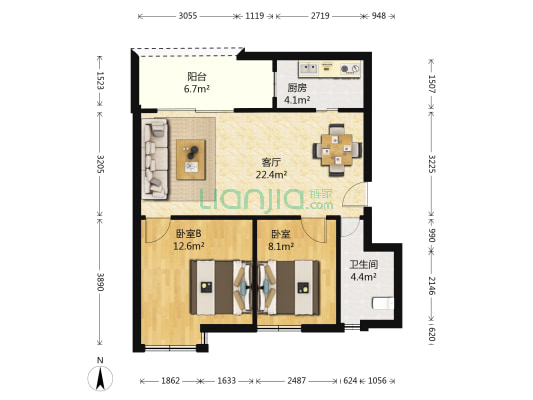 逸蓝华庭 2室1厅1卫 73平方