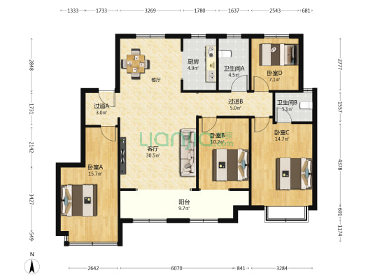 乾宏·诚园 4室1厅2卫 143平方