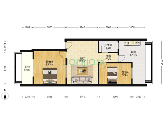 东升小区 2室1厅1卫 75平方