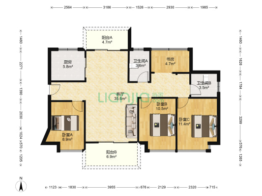 惠科华府 4室1厅2卫 115平方