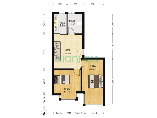 景和家园西区 2室1厅1卫 65平方