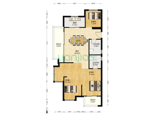 旭辉中粮朗香府 3室1厅2卫 122平方