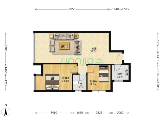 时代家园 2室1厅1卫 81平方