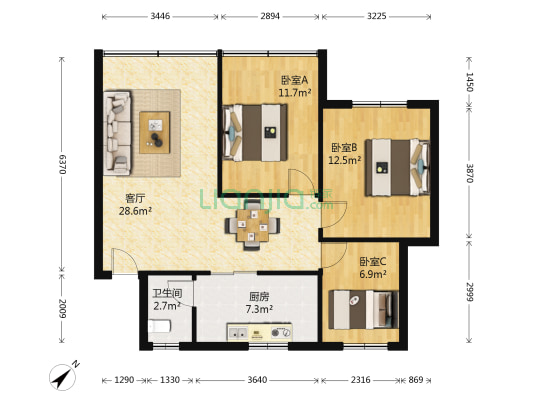 玉灵洞203号 3室1厅1卫 83平方