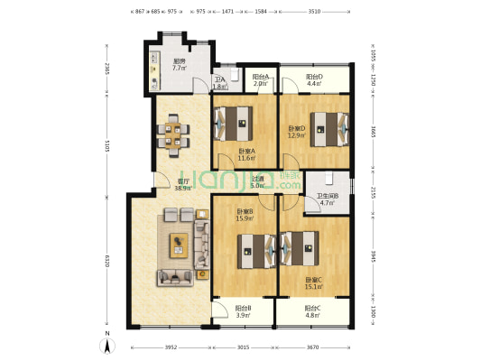 长沙橡胶厂宿舍 4室1厅2卫 155平方