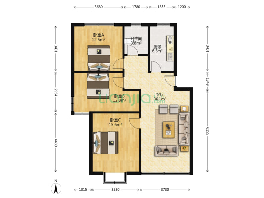 三金福邸 3室1厅1卫 125平方
