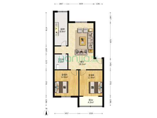 东关小区A区 2室1厅1卫 90平方
