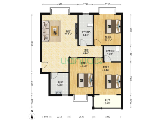 天鼎花园西区 3室1厅2卫 123平方