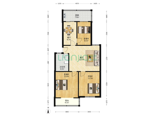 物资局宿舍 3室2厅1卫 99平方