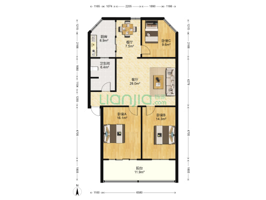 蚕药厂综合楼 3室2厅1卫 123平方