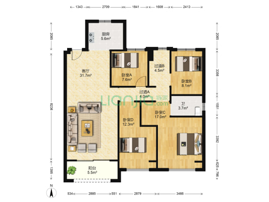 碧桂园天澜 4室1厅1卫 141平方