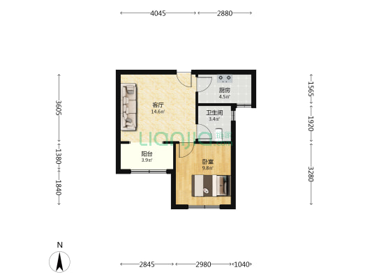 东胜时间山B区 1室1厅1卫 57平方