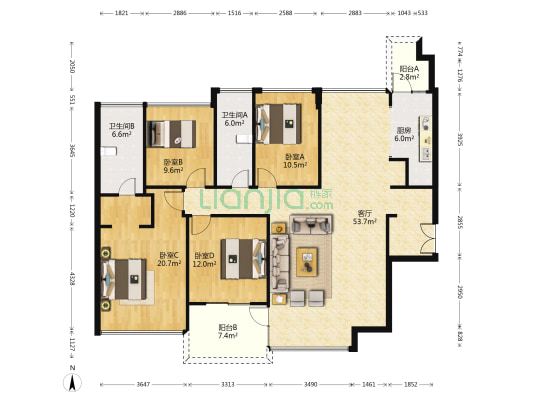 香山美墅云颂 4室1厅2卫 175平方