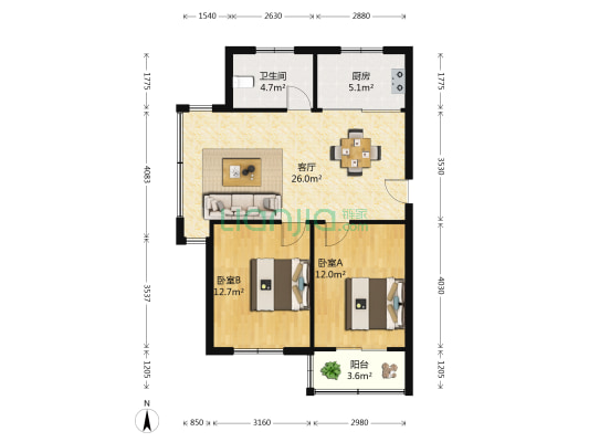 瑞景嘉苑 2室1厅1卫 75平方
