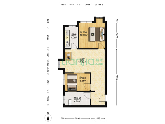 福润康城 2室1厅1卫 65平方