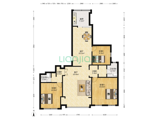 太守名府 3室2厅2卫 166平方